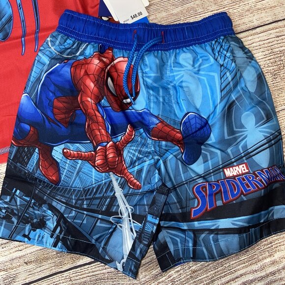 Spiderman 2T Rash Guard Swimsuit Outfit Set Trunks NEW - Picture 2 of 3
